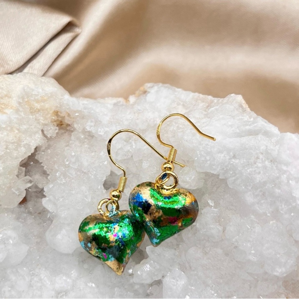 Valentine Gold and Green Heart Earrings